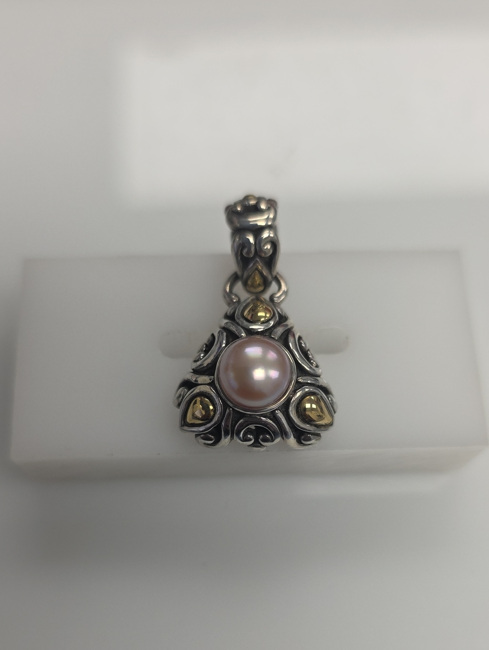 John Hardy Silver Pendant with Pink Pearl and Gold Accents